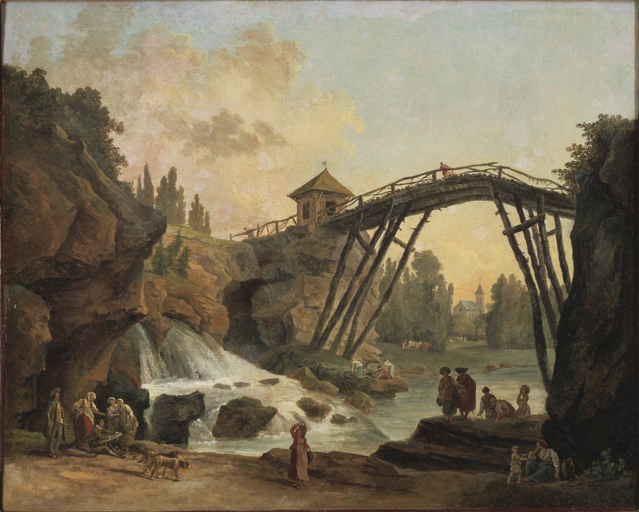 艺术家画在公园的木桥在Méréville，c.1790 作者 休伯特·罗伯特