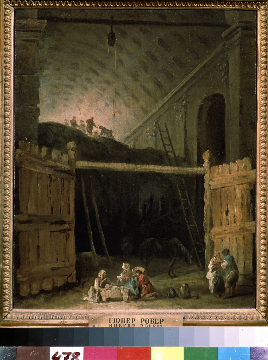 大教堂里的干草仓于贝尔-罗伯特（1733-1808 年）的油画，布面油画，约 1790 年，法国艺术。国家 A 级。普希金美术博物馆，莫斯科。 作者 休伯特·罗伯特