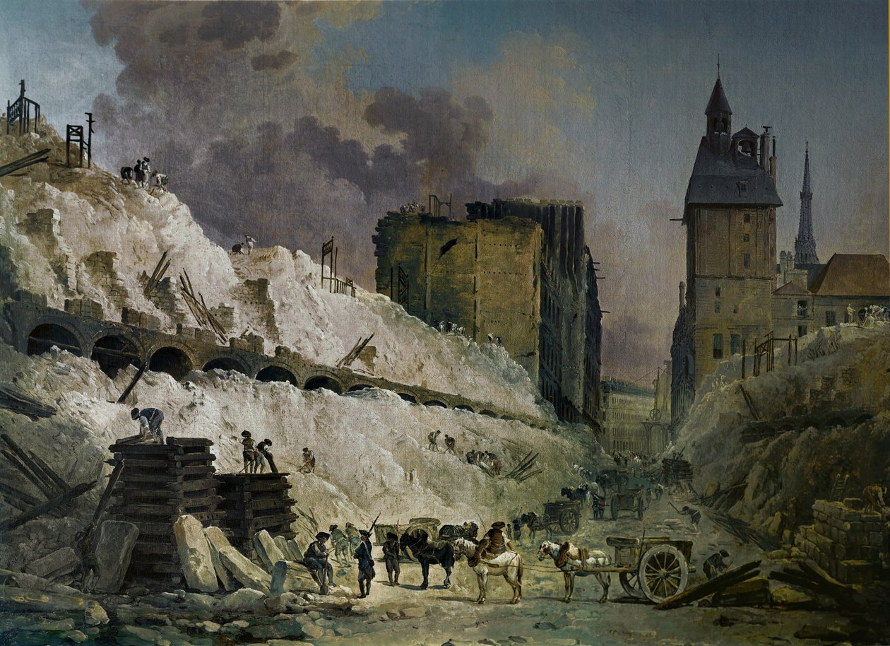 巴黎变桥上房屋的拆除（布面油画） 作者 休伯特·罗伯特