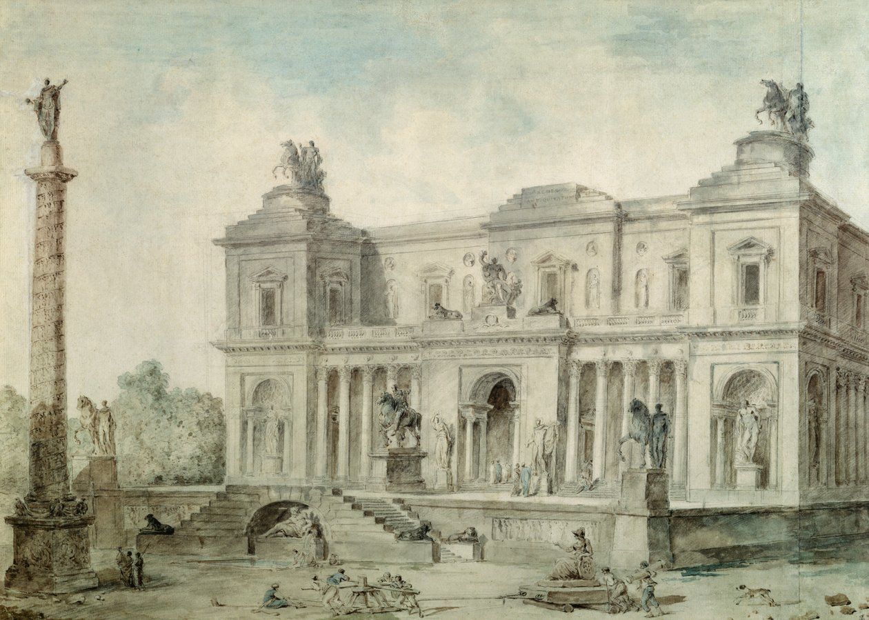 LeMuséedesAntiques，c.1800（粉笔，钢笔墨水和纸张上的卫生纸） 作者 休伯特·罗伯特