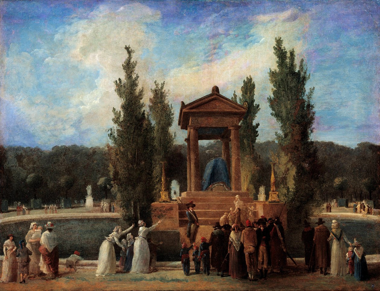 10 月 10 日在杜伊勒里 (Tuileries) 为纪念让·雅克·卢梭 (Jean Jacques Rousseau) 的纪念碑 作者 休伯特·罗伯特