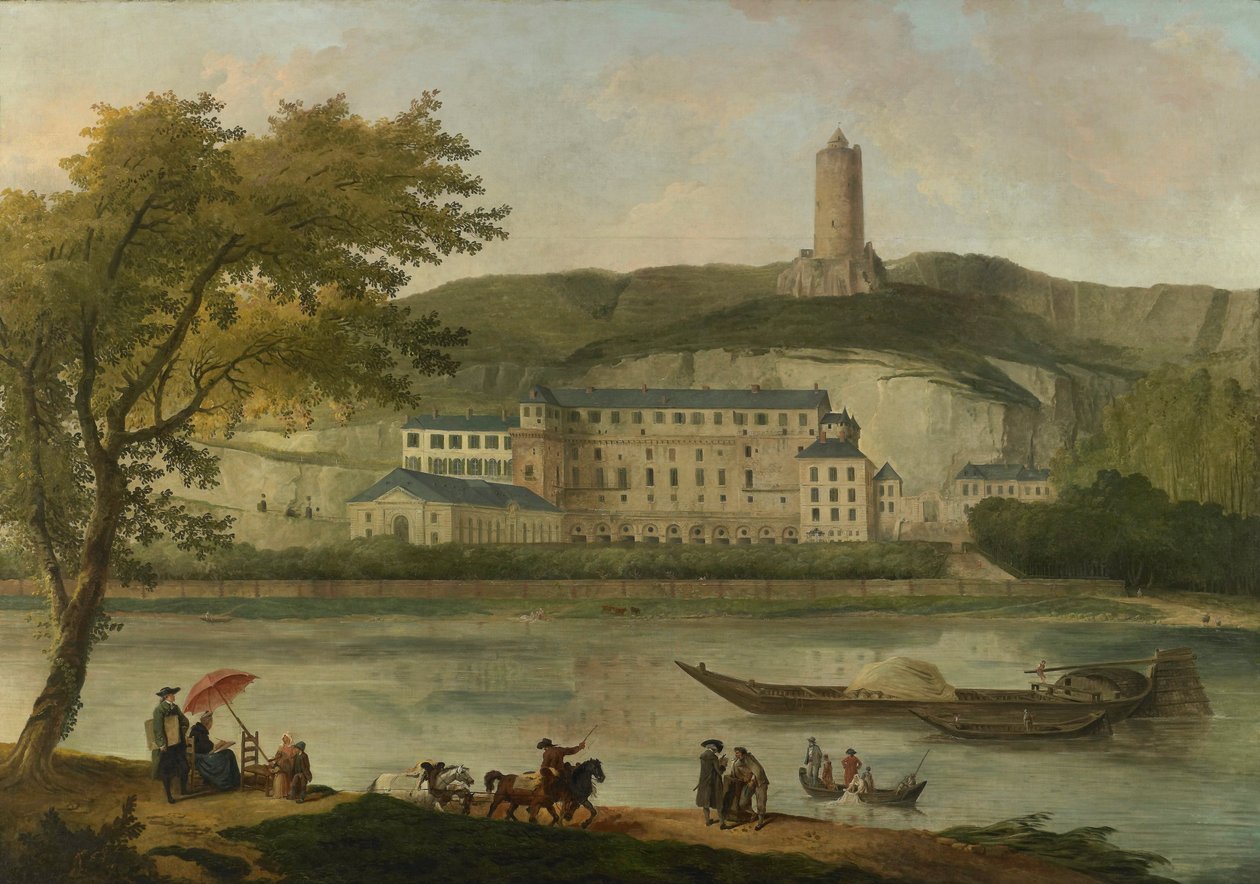 恩维尔夫人在La Roche-Guyon的城堡的景色，约1773年。 作者 休伯特·罗伯特