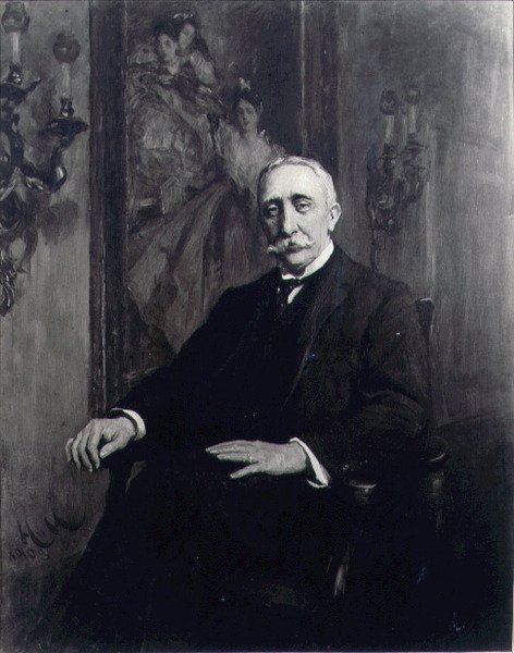 卡尔-迈耶爵士（1851-1922）的肖像，约1910年（布面油画）。 作者 休伯特·冯·赫科默