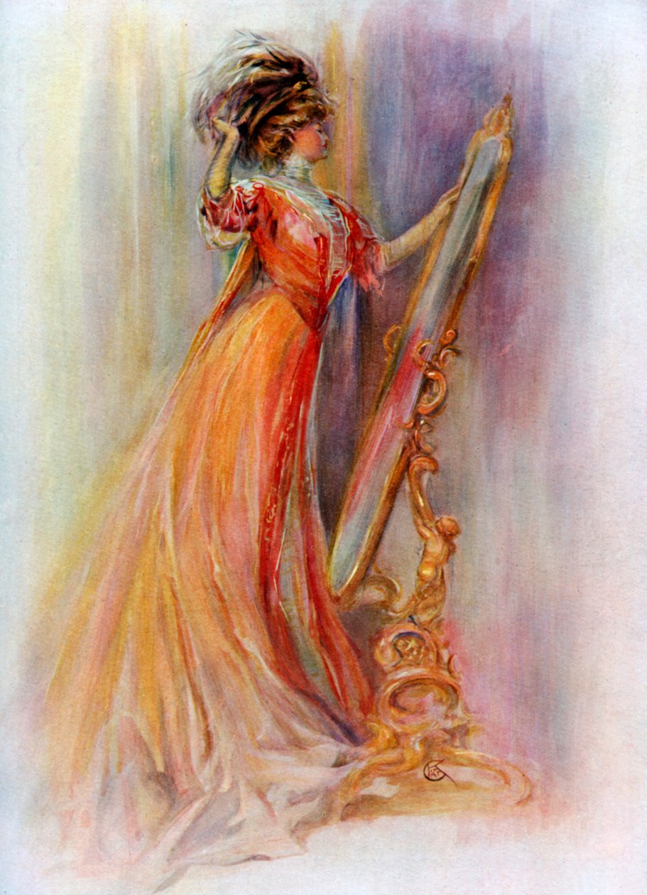 女人在镜子里欣赏自己，1908-1909。 作者 胡伯和威尔逊