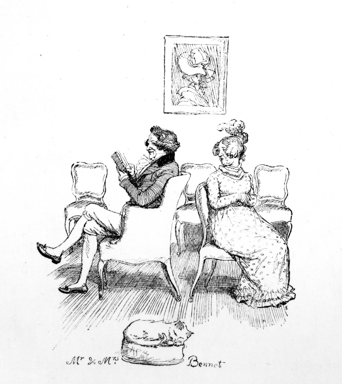 班纳特先生，简·奥斯汀的“傲慢与偏见”中的插图，出版于1894年 作者 休·汤姆森