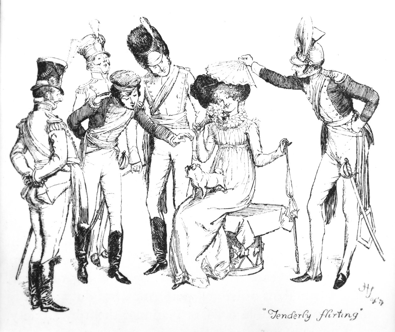 “温柔的调情”，简·奥斯汀的“傲慢与偏见”中的插图，1894年出版 作者 休·汤姆森