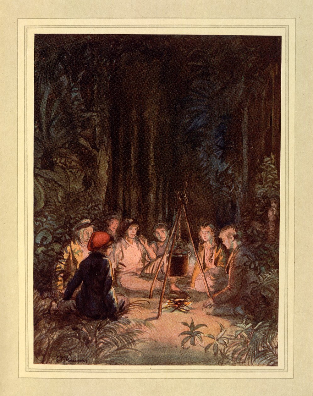 围着火堆，选自 J. M. Barrie 的《了不起的克赖顿》。 作者 休·汤姆森