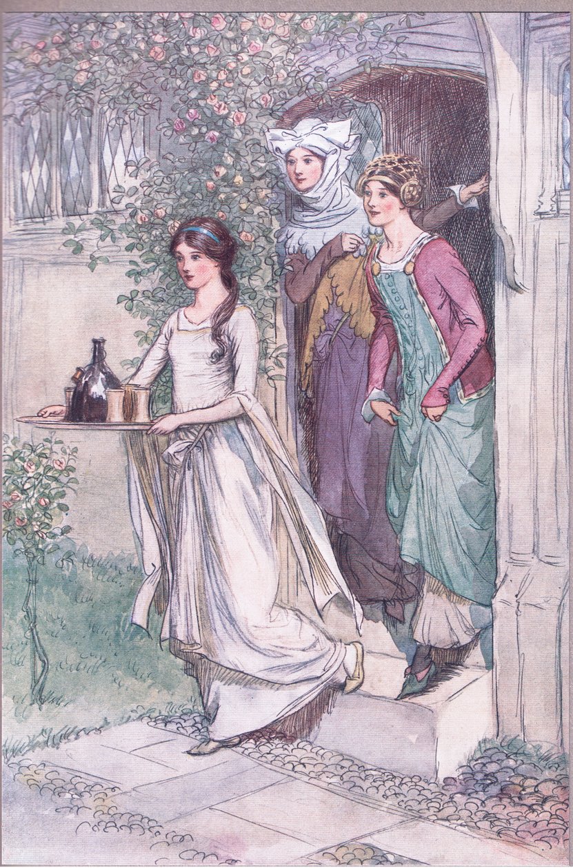 "Enter Anne Page with wine, Mistress Ford and Mistress Page following", illustration from 