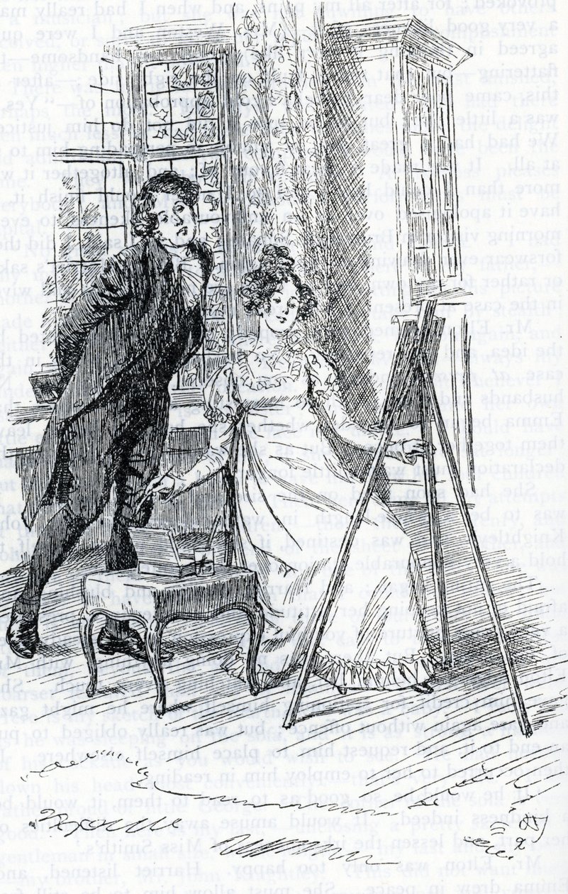 ""Mr Elton making admire the portrait of Hariett painted by Emma" 作者 休·汤姆森