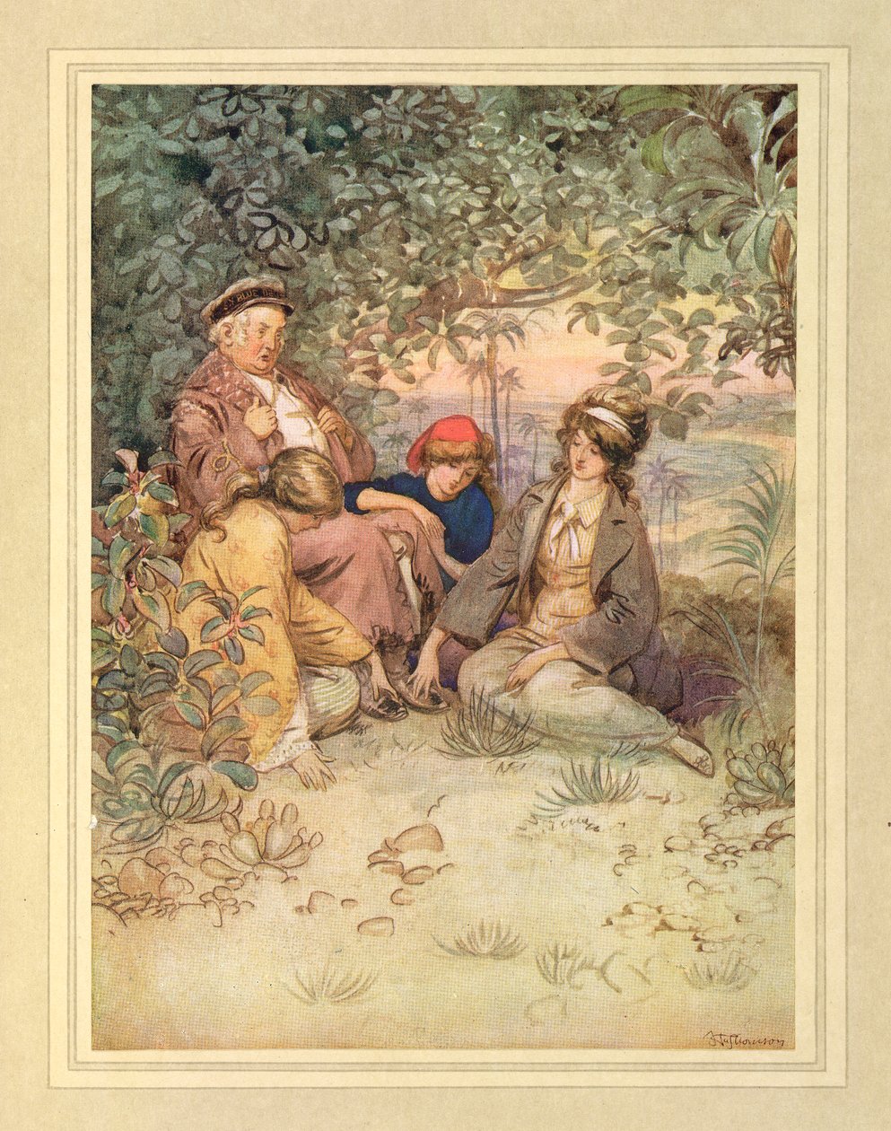 在岛上，选自 J. M. Barrie 的《令人钦佩的克赖顿》。 作者 休·汤姆森