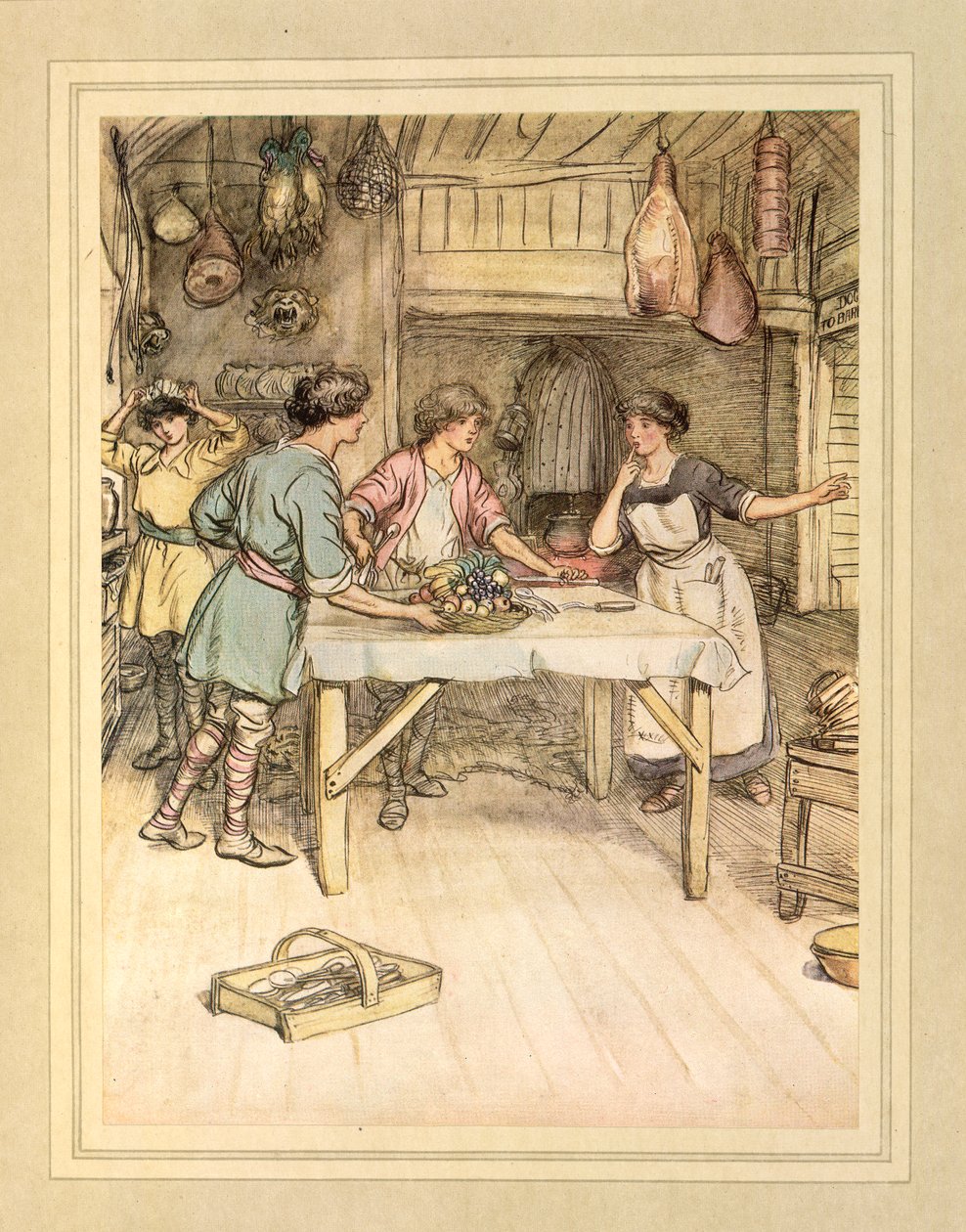 准备食物，选自 J. M. Barrie 的《令人钦佩的克赖顿》。 作者 休·汤姆森