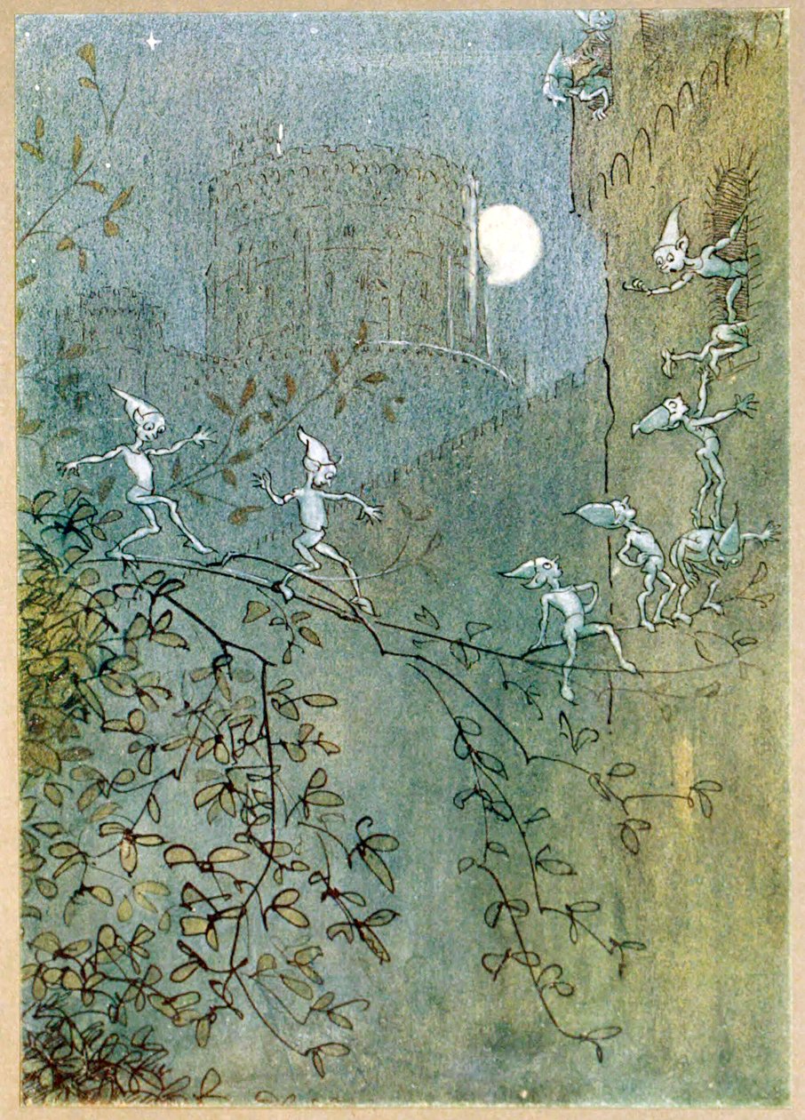 搜索温莎城堡，精灵，内部和外部，来自《温莎的快乐妻子》，出版。1910. 作者 休·汤姆森