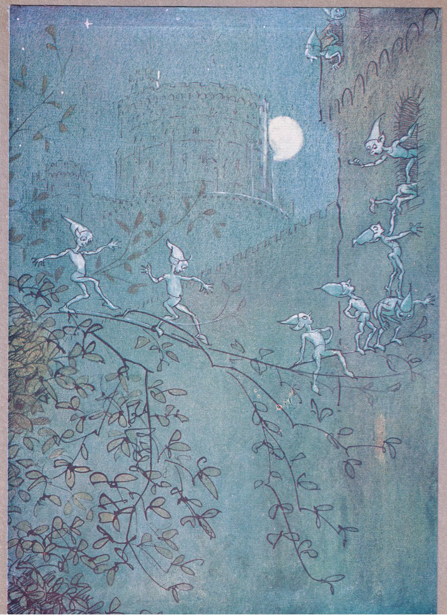 搜索温莎城堡，精灵，内部和外部，插图来自温莎的快乐妻子，1910年 作者 休·汤姆森