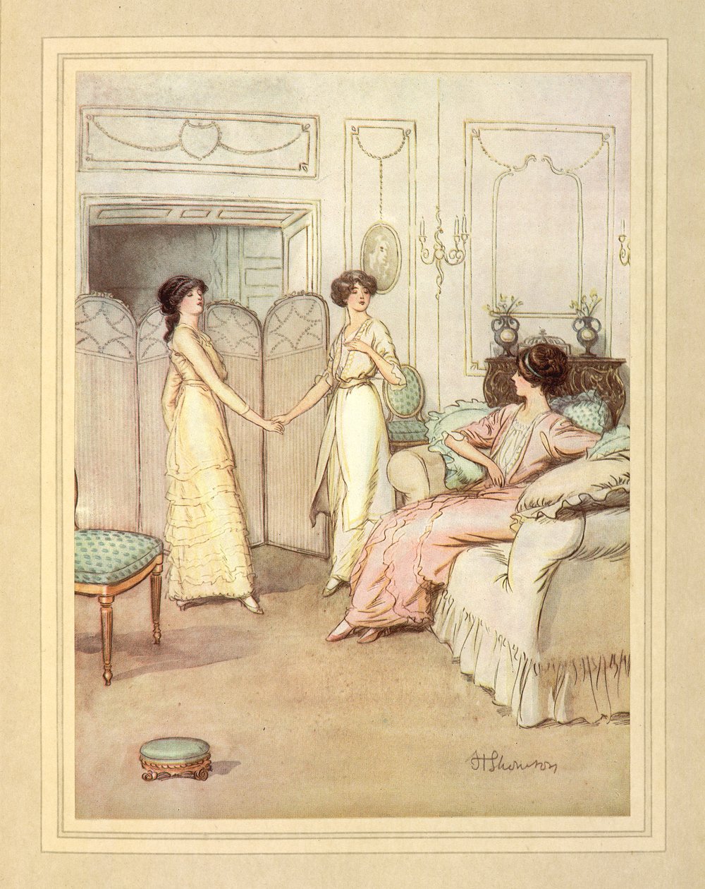 三个女人，选自 J. M. Barrie 的《令人钦佩的克赖顿》。 作者 休·汤姆森