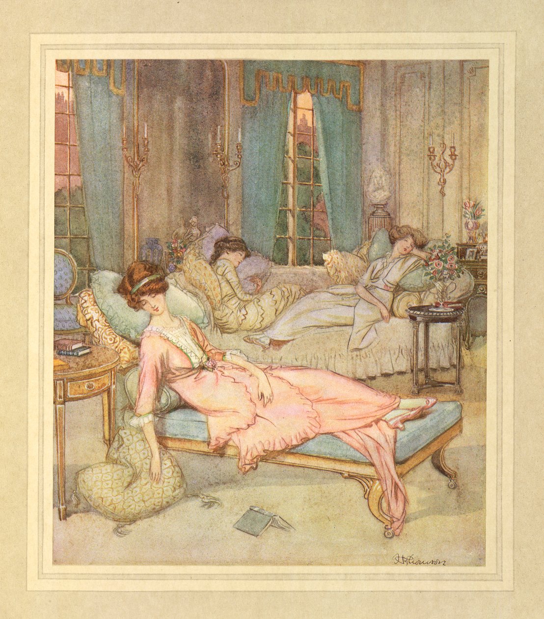三个熟睡的女人，选自 J. M. Barrie 的《令人钦佩的克赖顿》。 作者 休·汤姆森