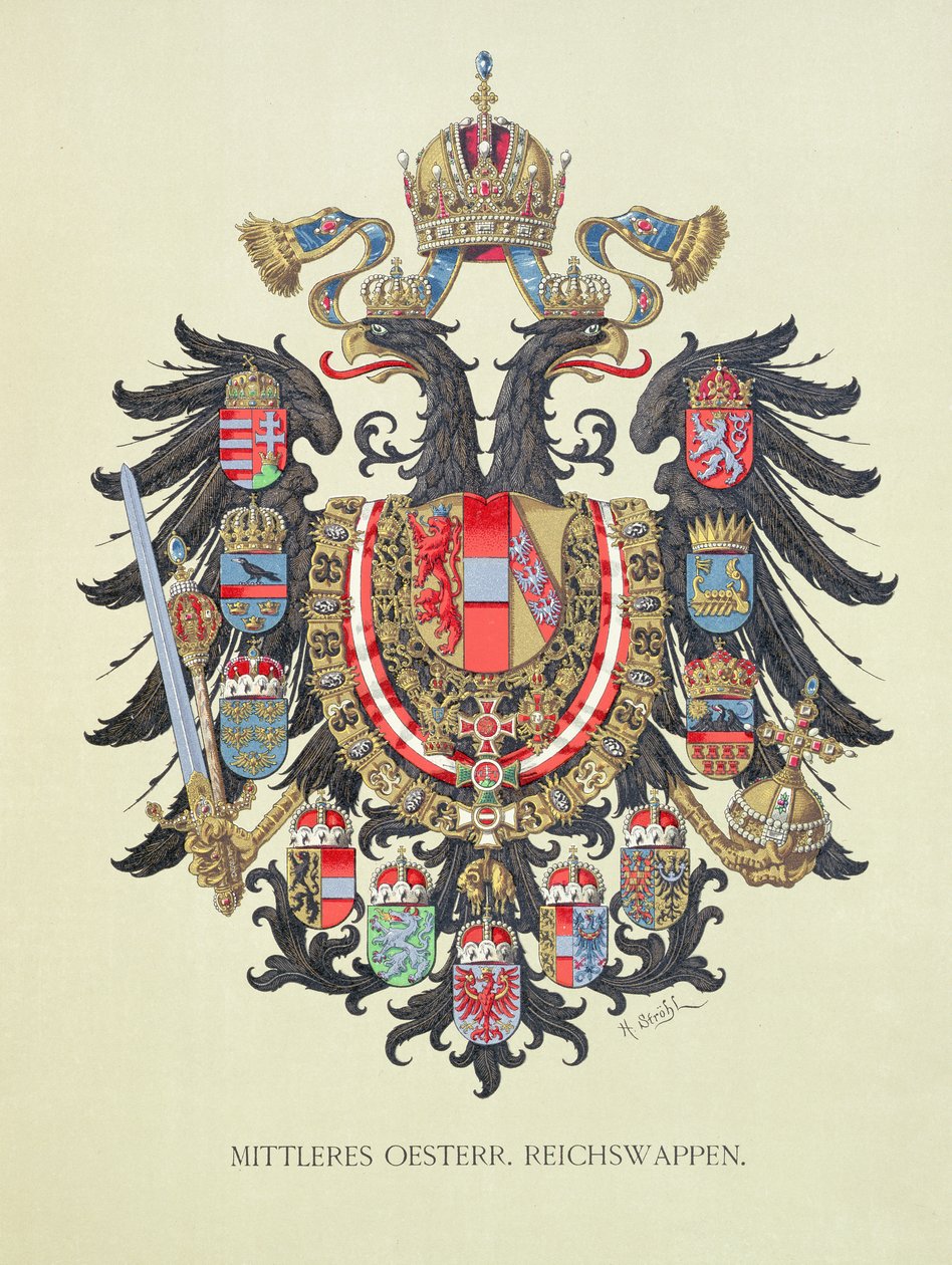 1899年由艺术家的&39;Heraldischer Atlas&39;绘制的奥匈帝国的徽章 作者 雨果·杰拉德·斯特罗尔