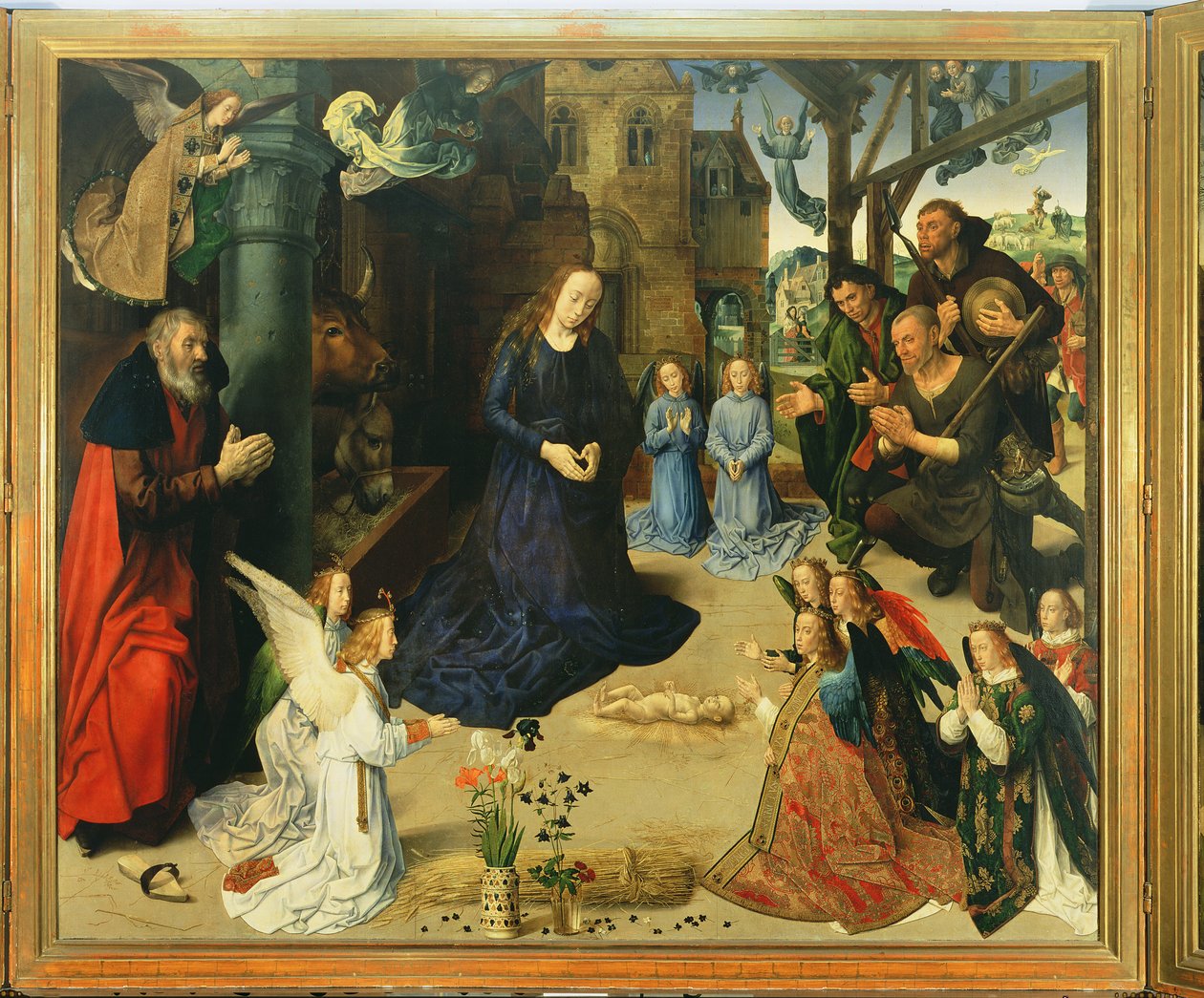 基督儿童崇拜由天使，Portinari祭坛的中央小组，c.1479 作者 雨果范德高斯