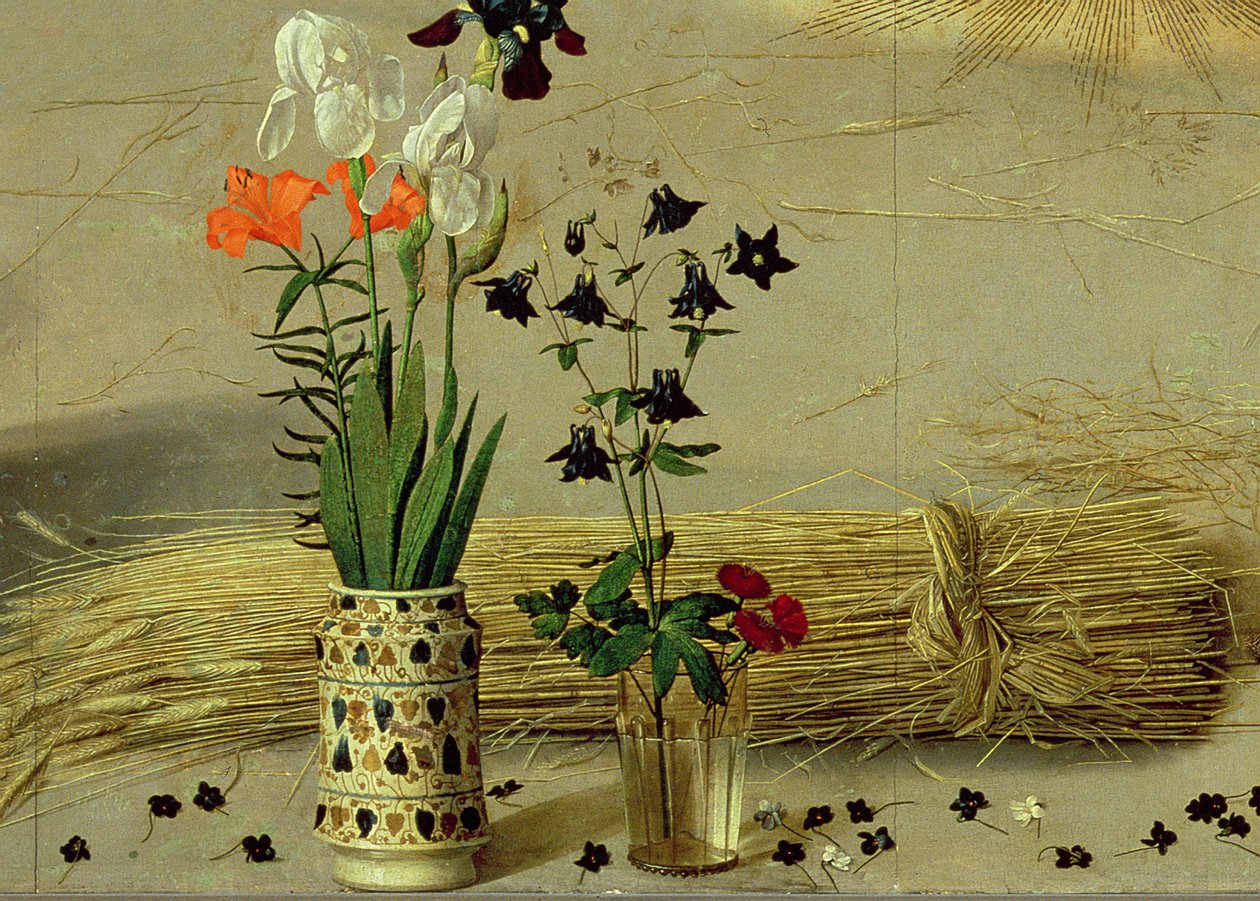 花卉细节，来自Portinari Altarpiece的中央面板，c.1479（细节9619） 作者 雨果范德高斯