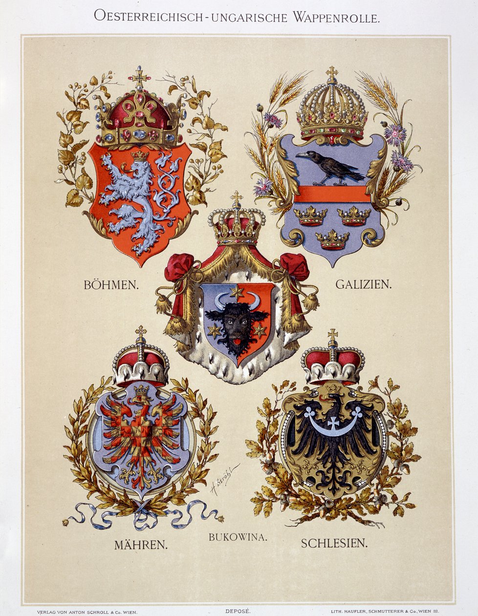 来自奥匈帝国的徽章，来自艺术家的&39;Heraldischer Atlas&39;，1899年 作者 雨果·杰拉德·斯特罗尔