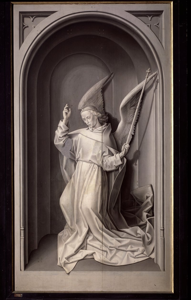 Angel of the Annunciation, Exterior panel of the triptych Portinari - oil on panel, c.1475 作者 雨果范德高斯