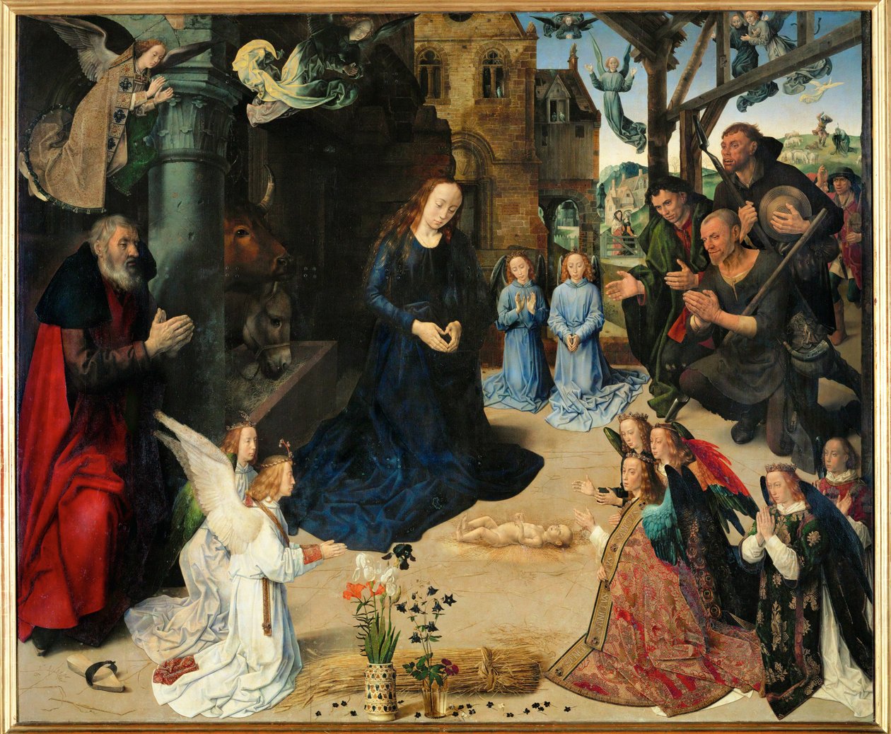 牧羊人的崇拜......（木板上的蛋彩画） 作者 雨果范德高斯