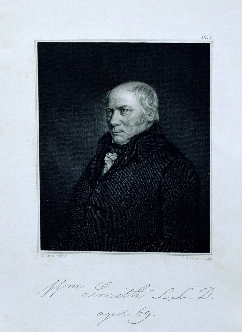 威廉·史密斯（1769-1839）的肖像，69岁，来自威廉·史密斯的回忆录，他的侄子和学生约翰·菲利普斯，由TA迪恩（1818-1850）酒吧刻。作者：John Murray，1844年（雕刻 作者 雨格·富拉克