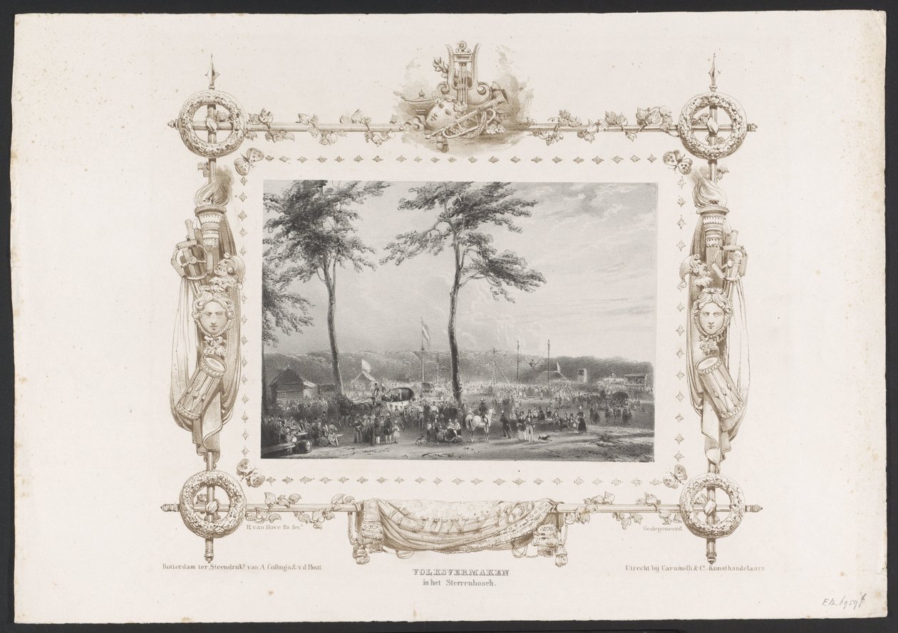博览会和其他娱乐活动，1836 年
Volksvermaken in het Sterrenbosch / 17 Junij 1836（物上标题）
乌特勒支大学二百周年庆典插图，1836 年（系列标题） 作者 休布·范霍夫 Bz