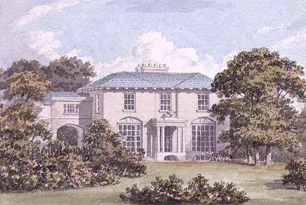 为威廉-霍尔姆（William Holme）设计的克拉珀姆公地上的房屋北面（水彩画）（对85987）。 作者 汉弗莱·雷普顿