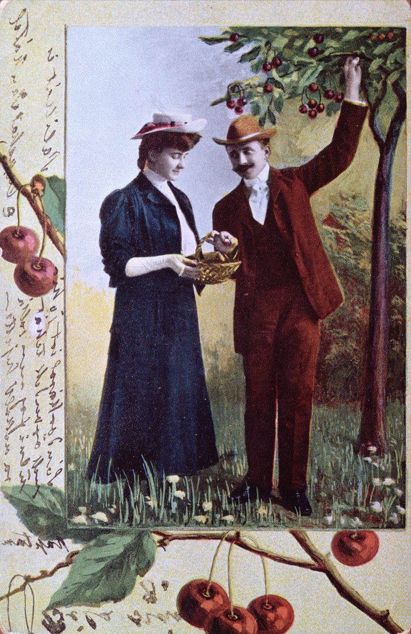 夫妇采摘樱桃，c.1908 作者 匈牙利学校