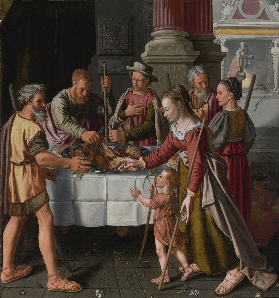 《第一次逾越节》 Huybrecht Beuckelaer 的画作（活跃于 1563-1584 年） - 1563 年 - 木版油 尺寸 105x99 厘米私人收藏 作者 于布雷希特·比克勒（Huybrecht Beuckeleer）或比克勒（Beuckelaer）