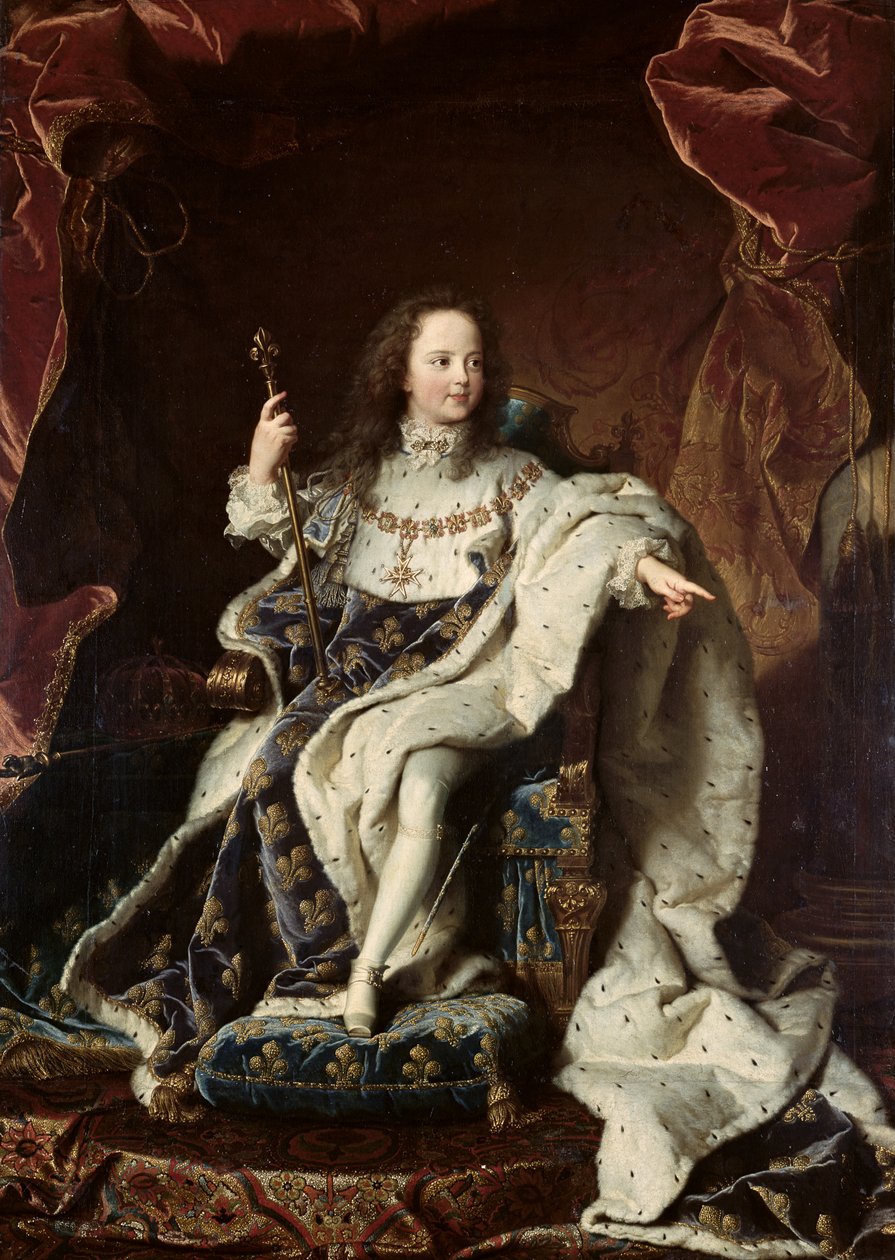 路易十五（1710-74）在加冕长袍中的肖像，1715年 作者 风信子 Francois Rigaud