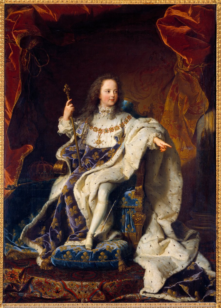 路易十五身着圣衣的五岁儿童肖像，法国国王（1710-1774）。 Hyacinthe Rigaud (1659-1743) 的绘画 作者 风信子 Francois Rigaud