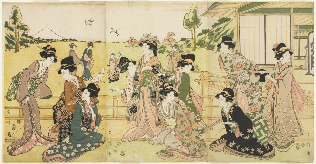 霍金派对，1807（彩色木版画） 作者 百斋久信