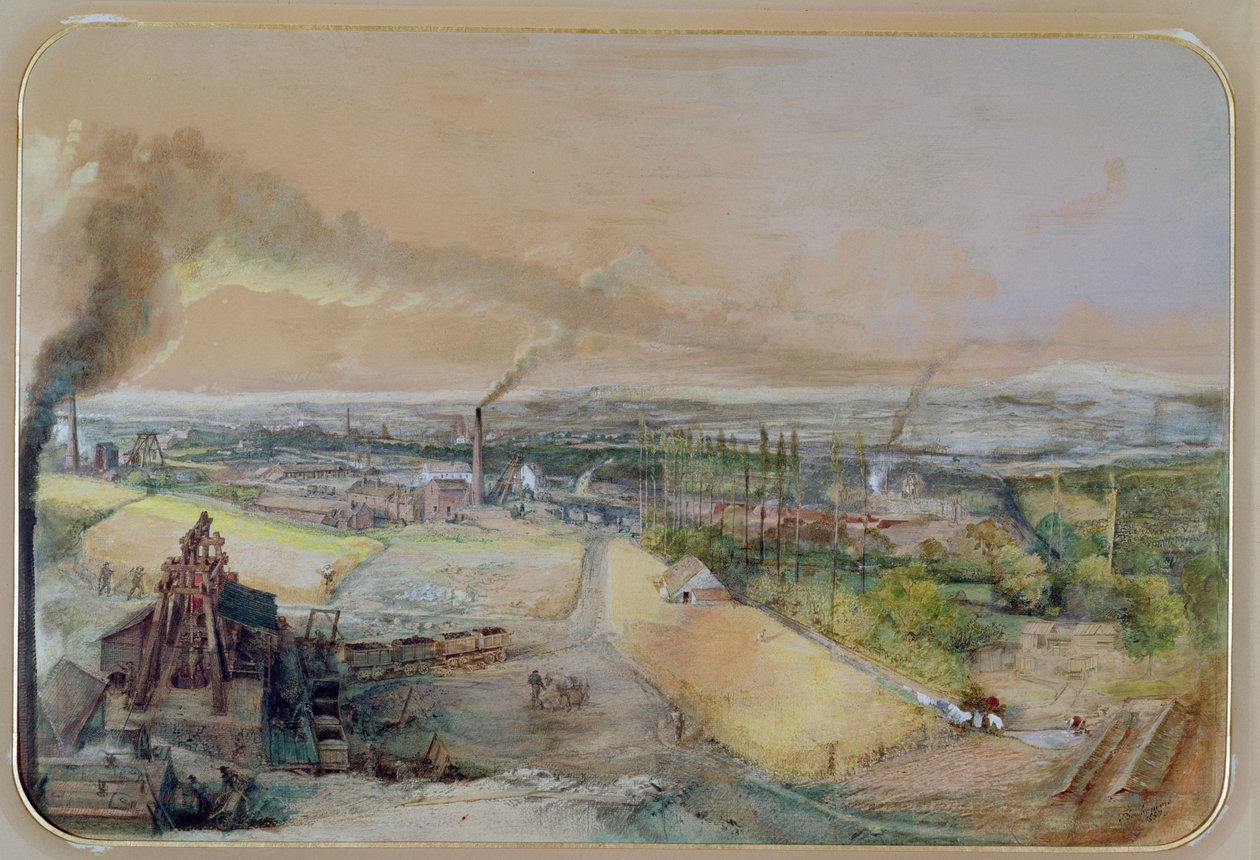 在Blanzy煤田的工业风景，Saone-et-Loire，c.1860 作者 伊格纳斯·弗朗索瓦·博霍姆