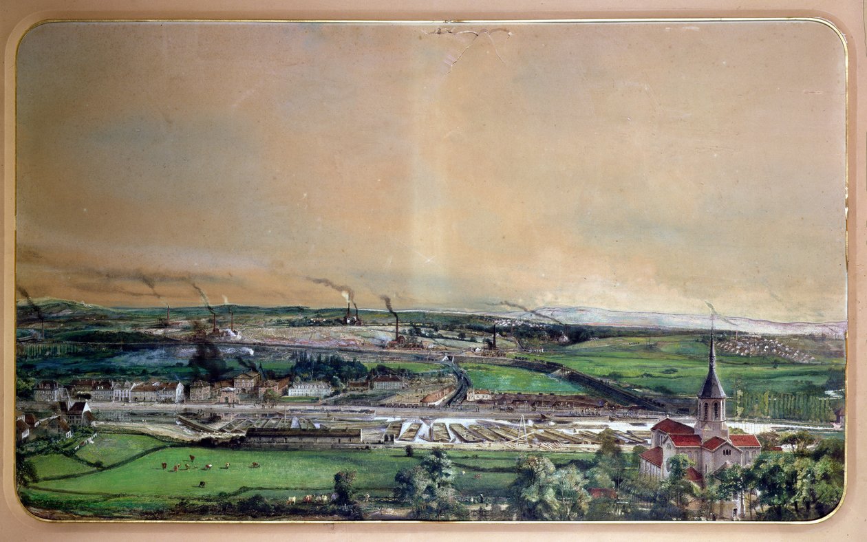 Blanxy煤田的工业景观，Saone-et-Loire，1860年（纸上写字） 作者 伊格纳斯·弗朗索瓦·博霍姆