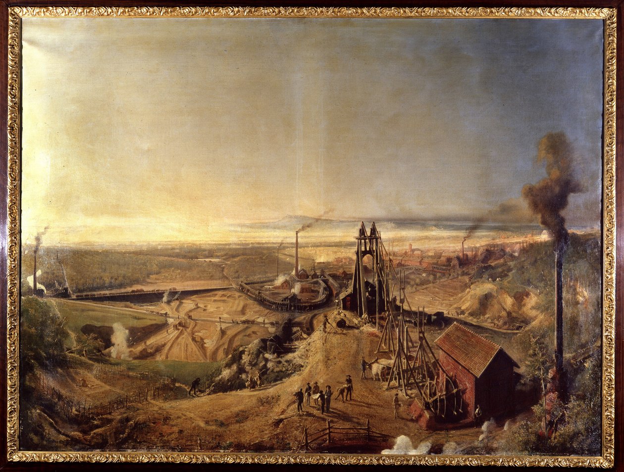Montchanin 粘土矿和地窖。 弗朗西斯·邦霍姆 (Francis Bonhomme) 的绘画 作者 伊格纳斯·弗朗索瓦·博霍姆