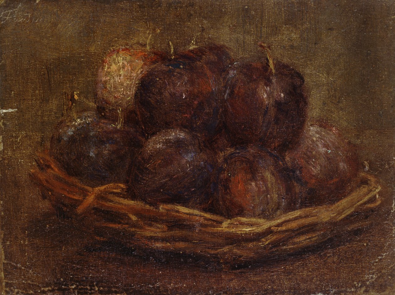 一篮子李子，1869年至1869年（布面油画，安装为图纸） 作者 伊格纳斯·亨利·让·范坦·拉图尔