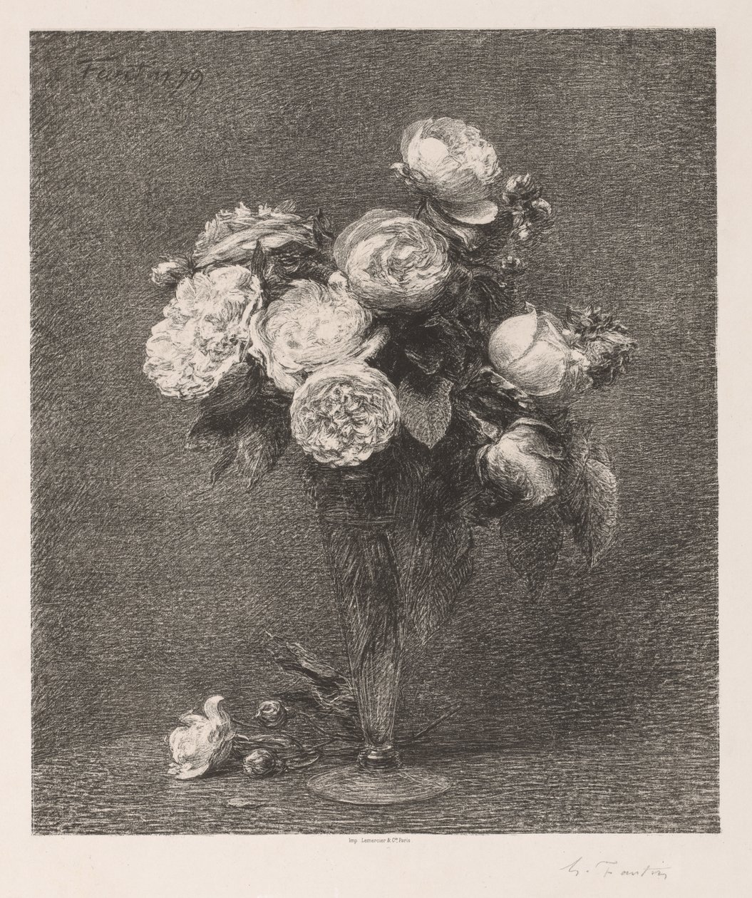 玫瑰花束，1879年。 作者 伊格纳斯·亨利·让·范坦·拉图尔