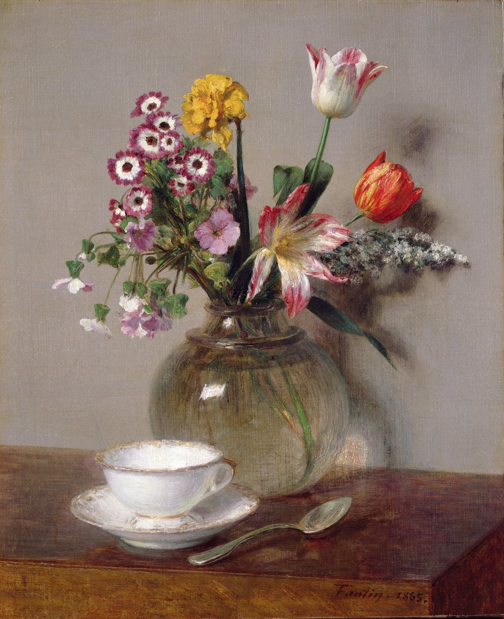 春天的花束，1865年 作者 伊格纳斯·亨利·让·范坦·拉图尔