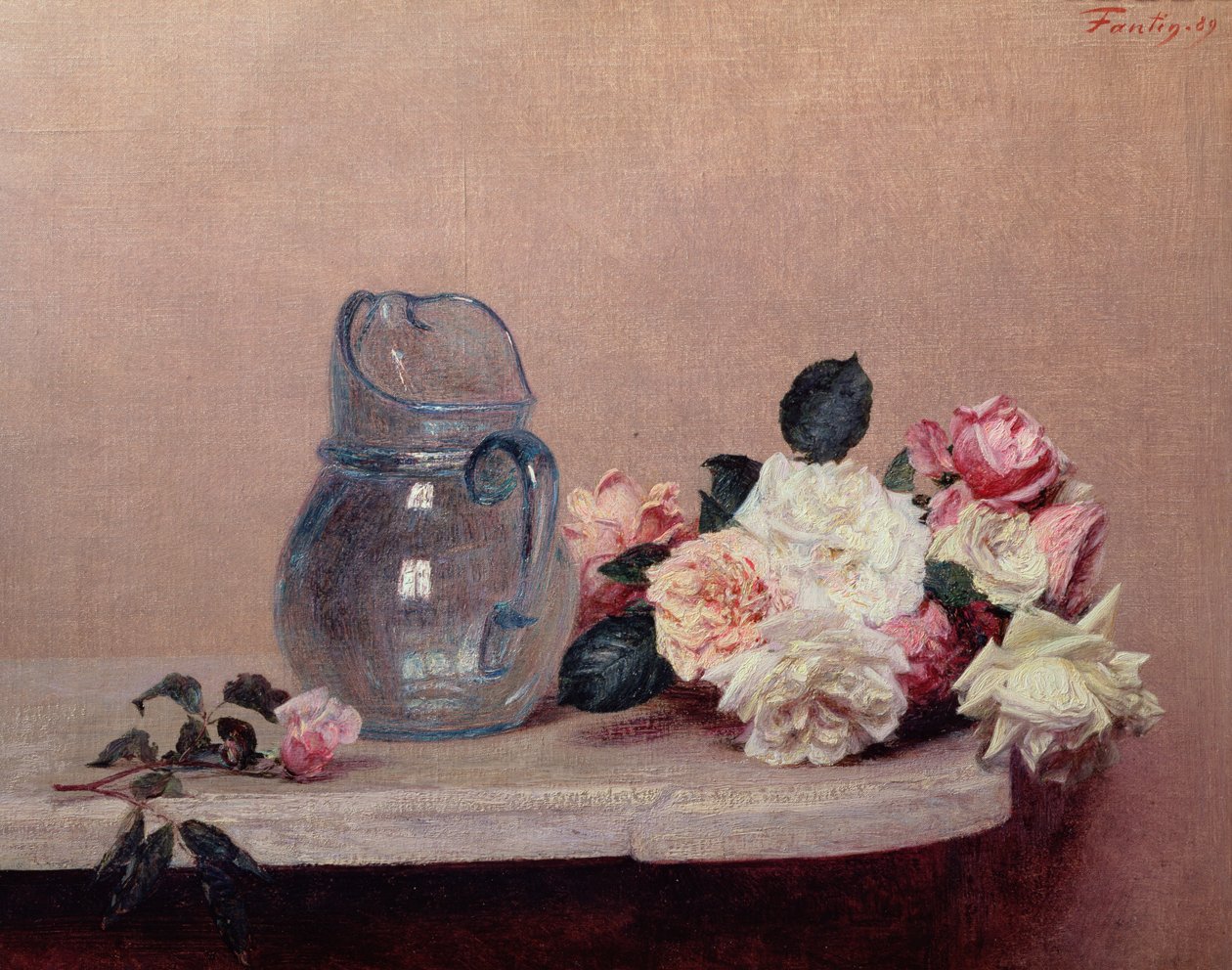 静物与玫瑰，1889年 作者 伊格纳斯·亨利·让·范坦·拉图尔