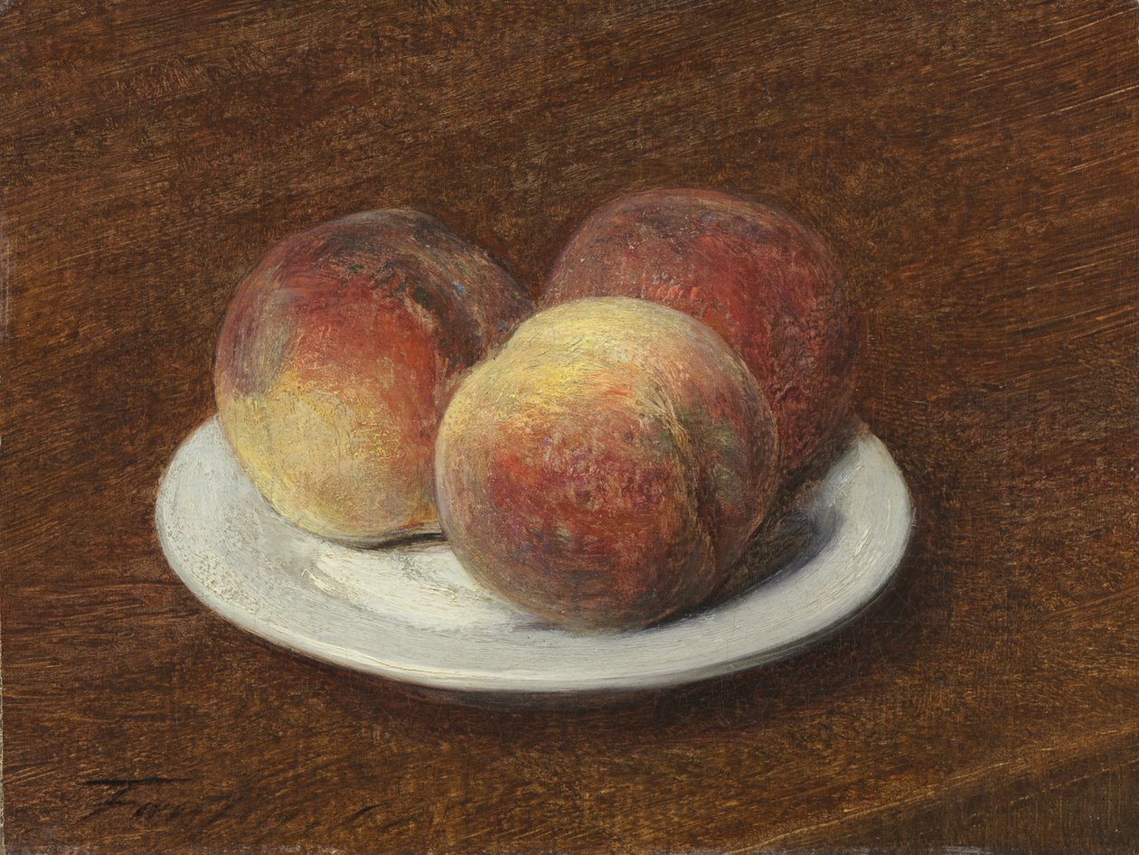板上的三个桃子，1868年（画布上的纸上油） 作者 伊格纳斯·亨利·让·范坦·拉图尔