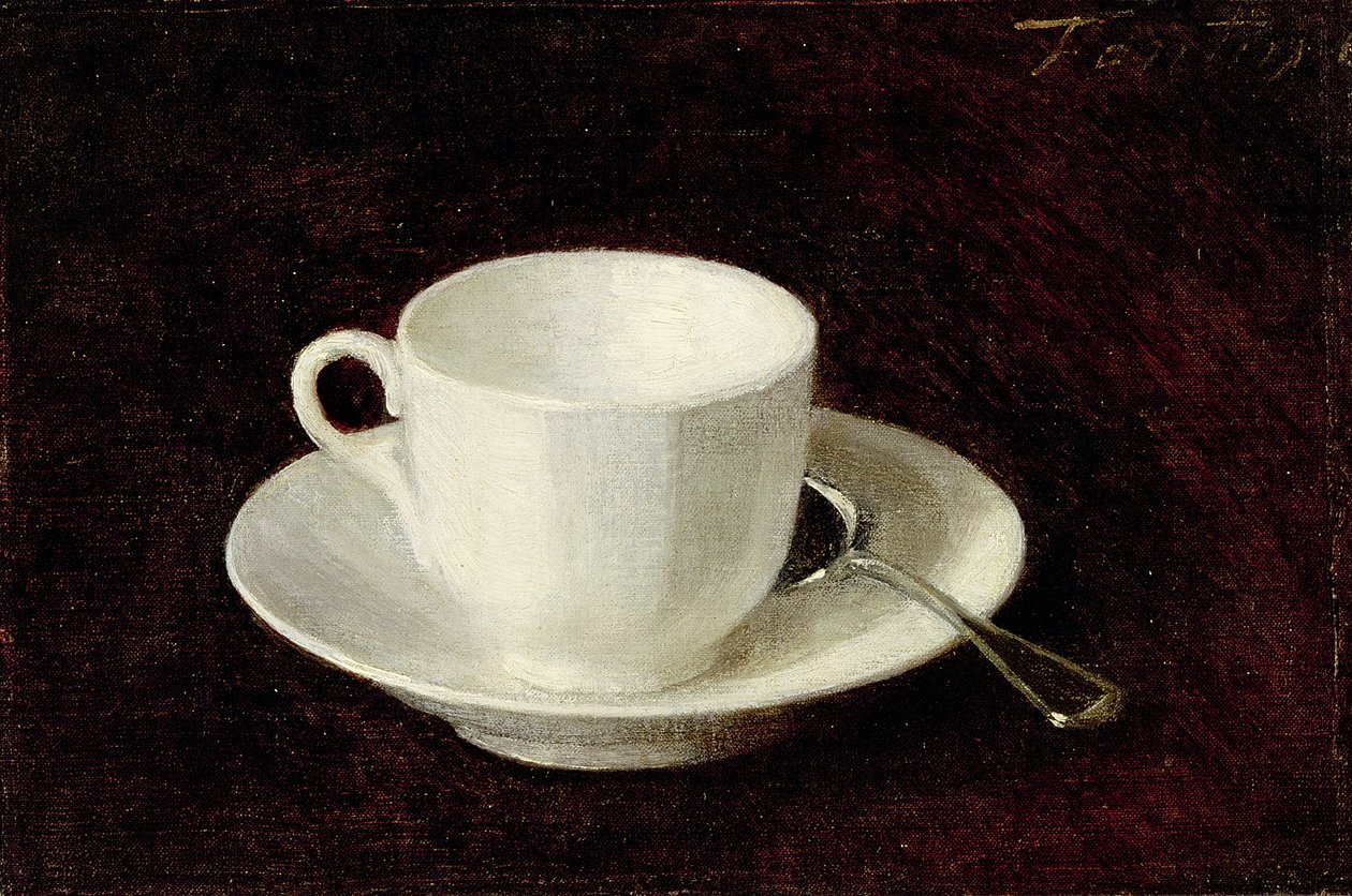 白色杯子和碟子，1864年 作者 伊格纳斯·亨利·让·范坦·拉图尔