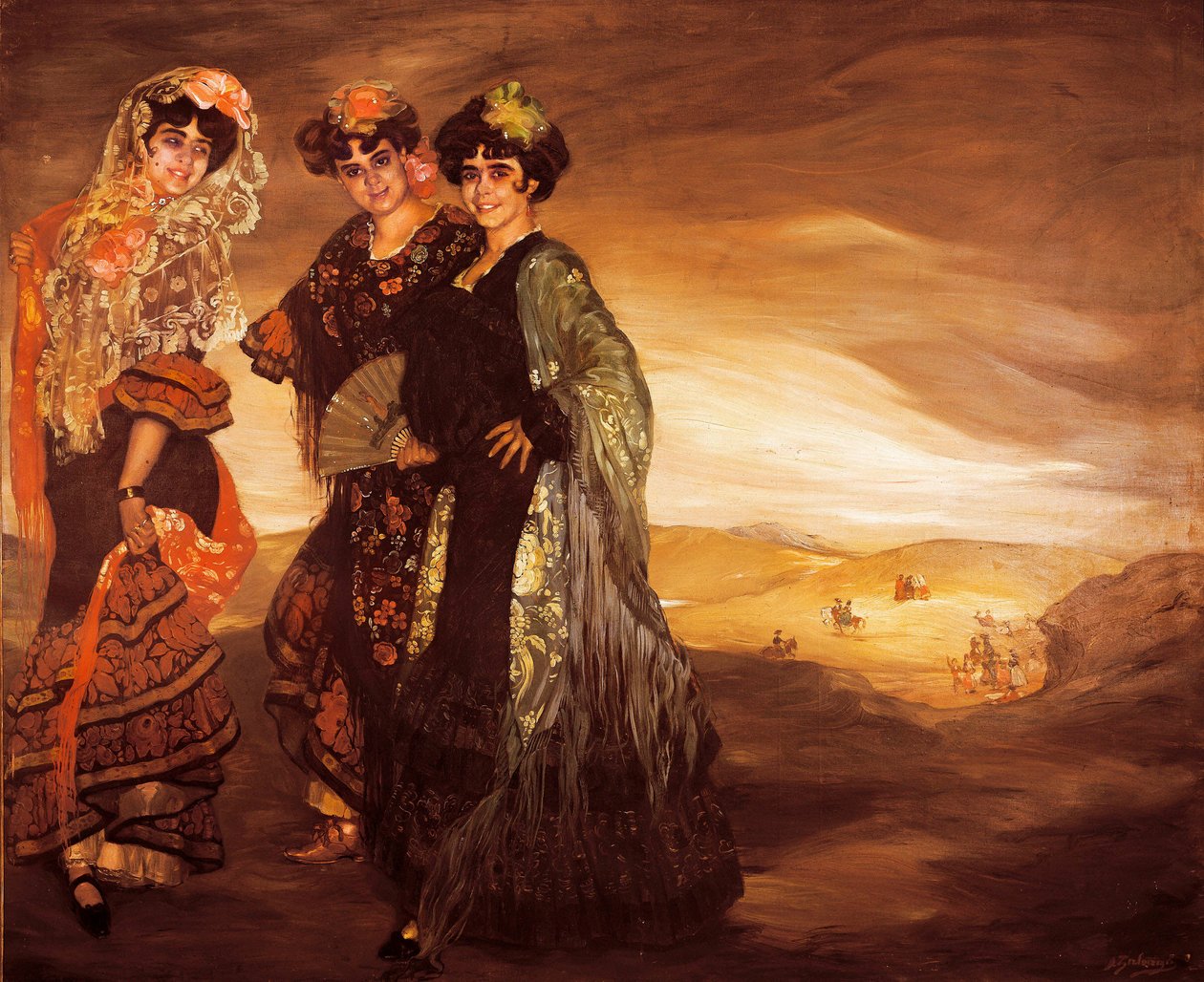 The three cousins (with the traditional spanish costumes of dancers) c.1903 (oil on canvas) 作者 伊格纳西奥·祖洛加（Ignacio Zuloaga y Zabaleta）