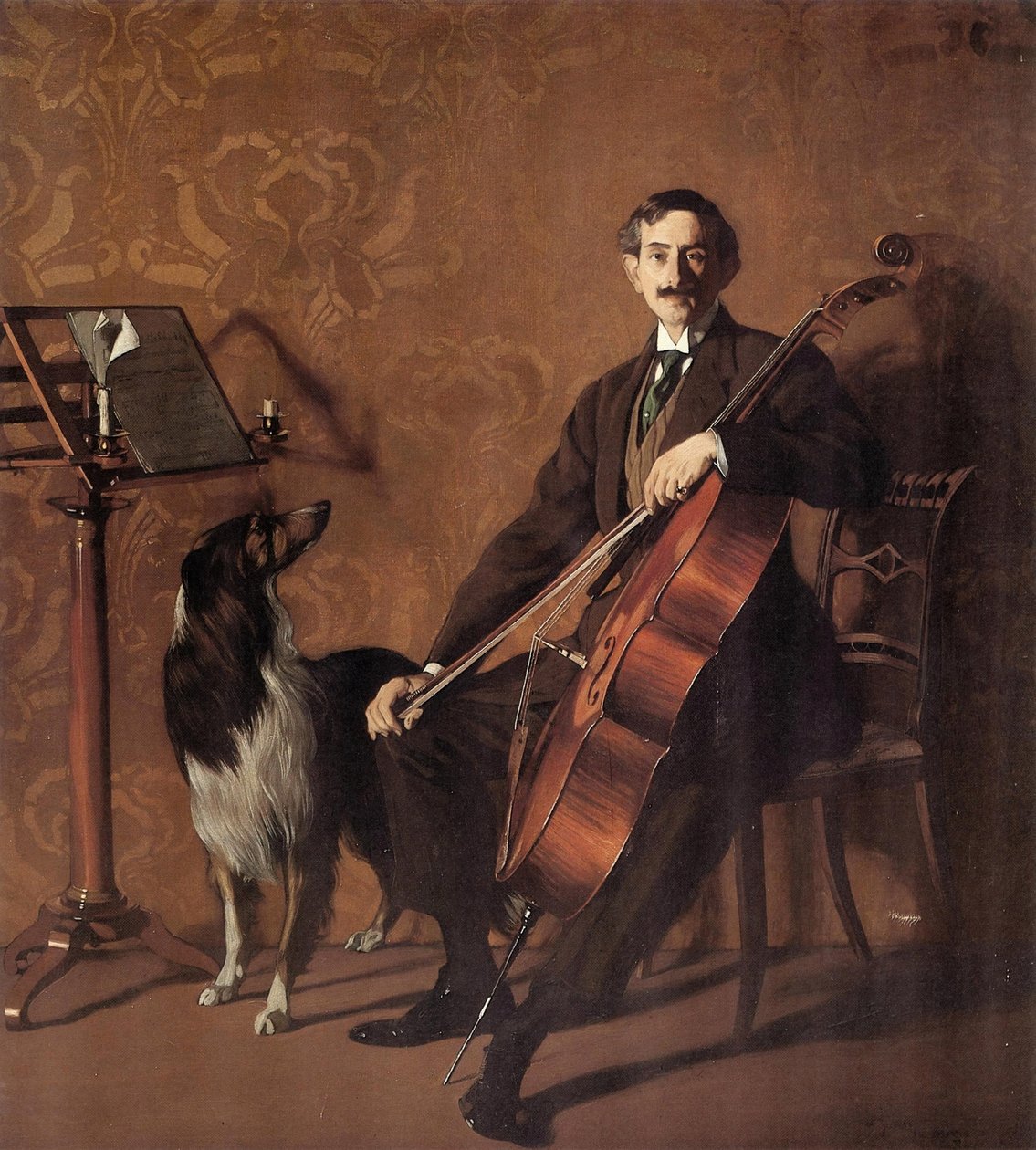 大提琴家胡安-德-阿苏门迪的画像，1909年。 作者 伊格纳西奥·祖洛阿加·扎巴莱托