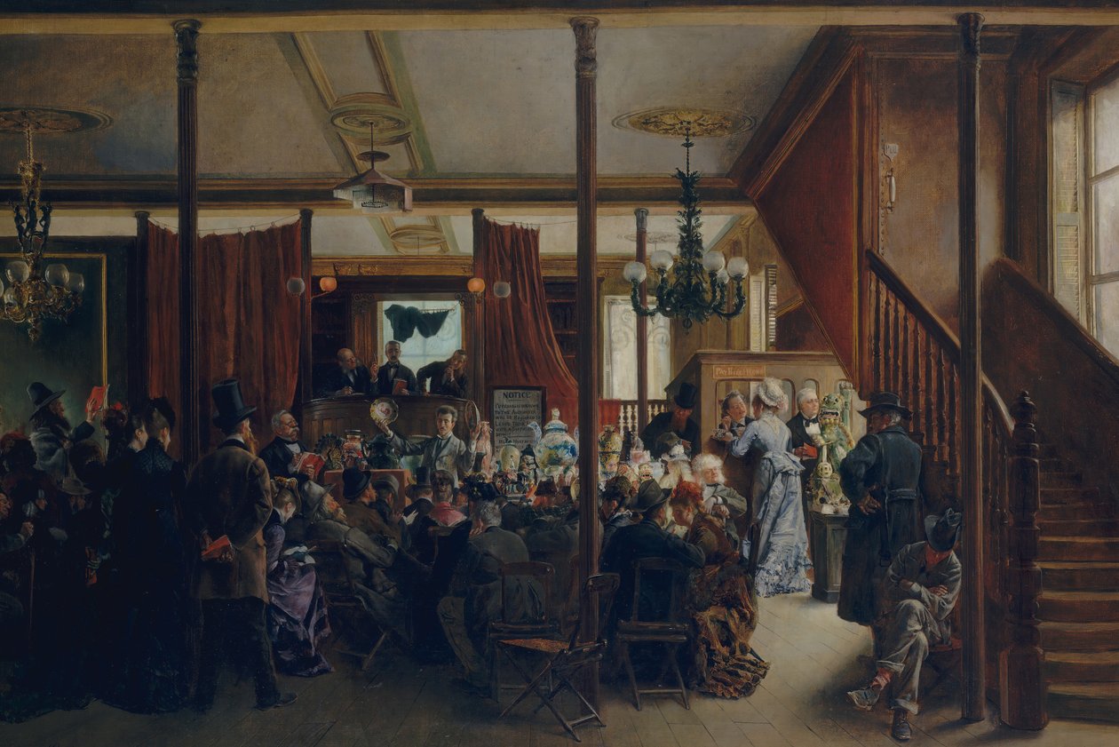 纽约克林顿大厅的拍卖会，1876年，1876年。 作者 伊格纳西奥·德莱昂·埃斯科苏拉