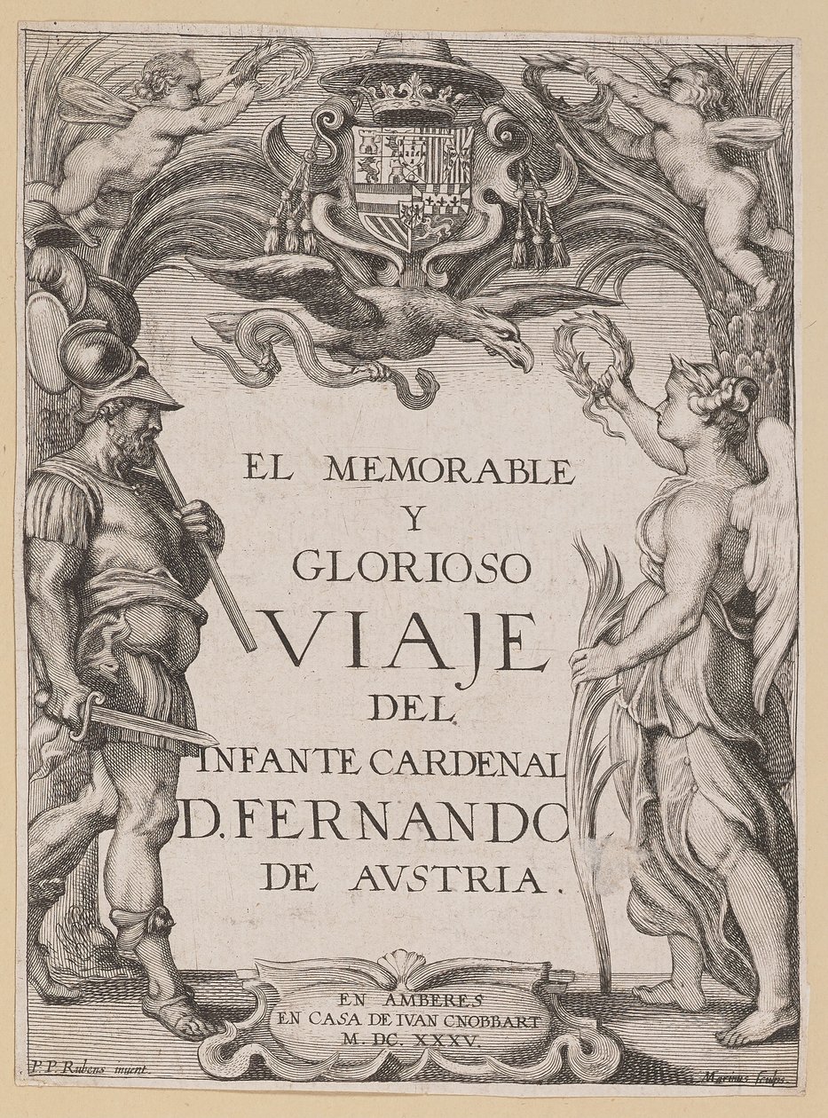 D. De Aedo y Gallert, El...Viaje del Infante Cardenal...的扉页。 作者 彼得·保罗·鲁本斯爵士之后的伊格内修斯·科内利斯·马里努斯