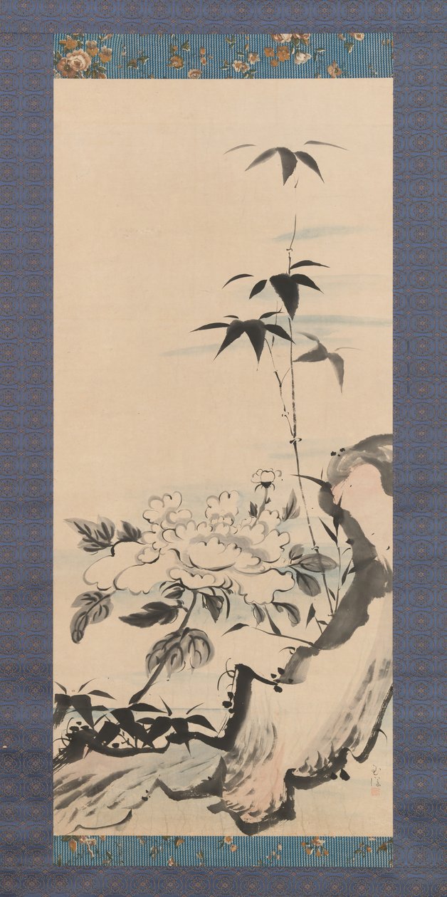 牡丹和竹子，约1768年。 作者 池之玉兰