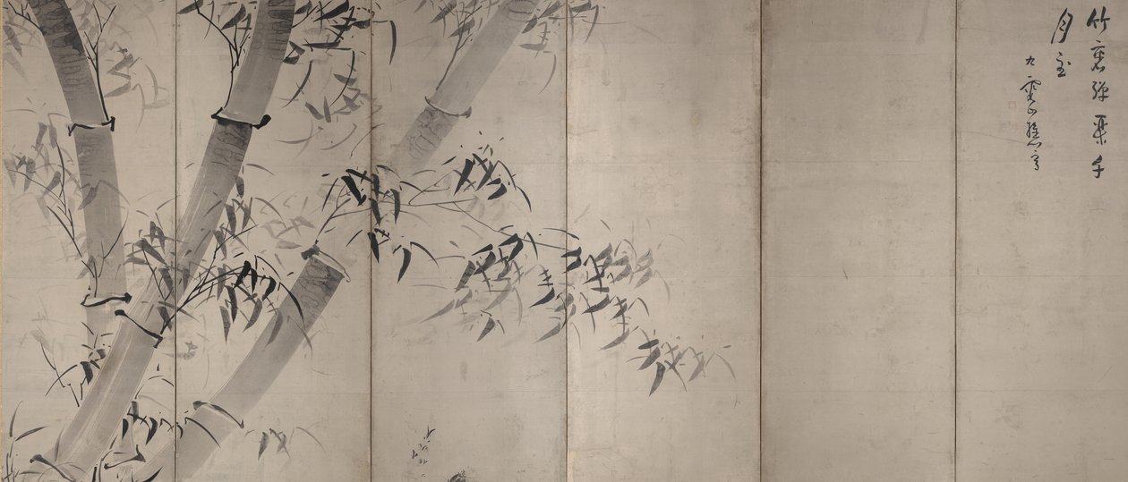 Moonlight Bamboo，六面板折叠屏，c.1758-60（纸上墨水） 作者 池之针