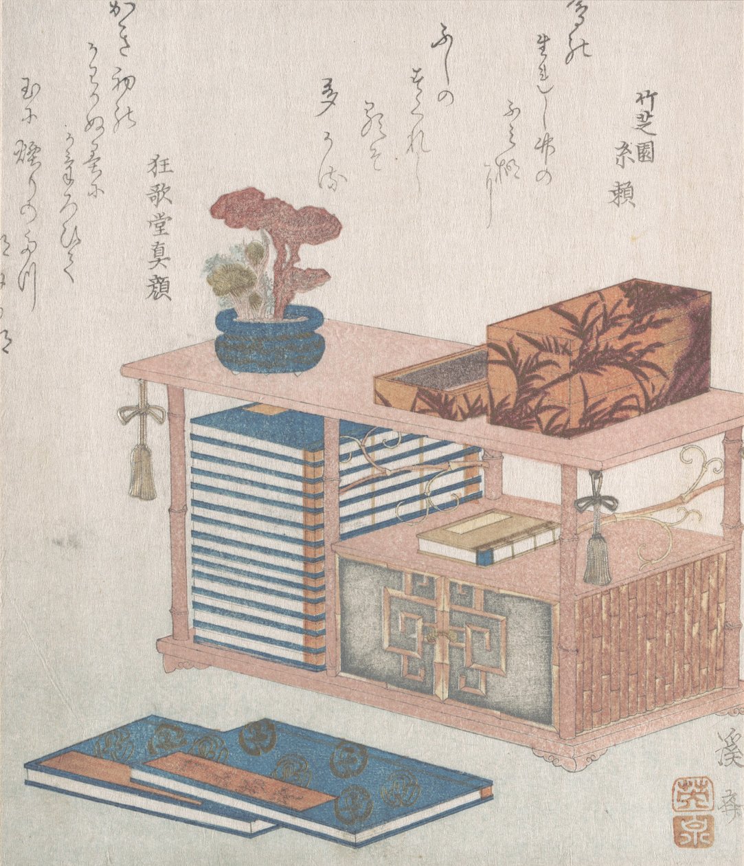 书籍和一个书架，19世纪。 作者 池田铁