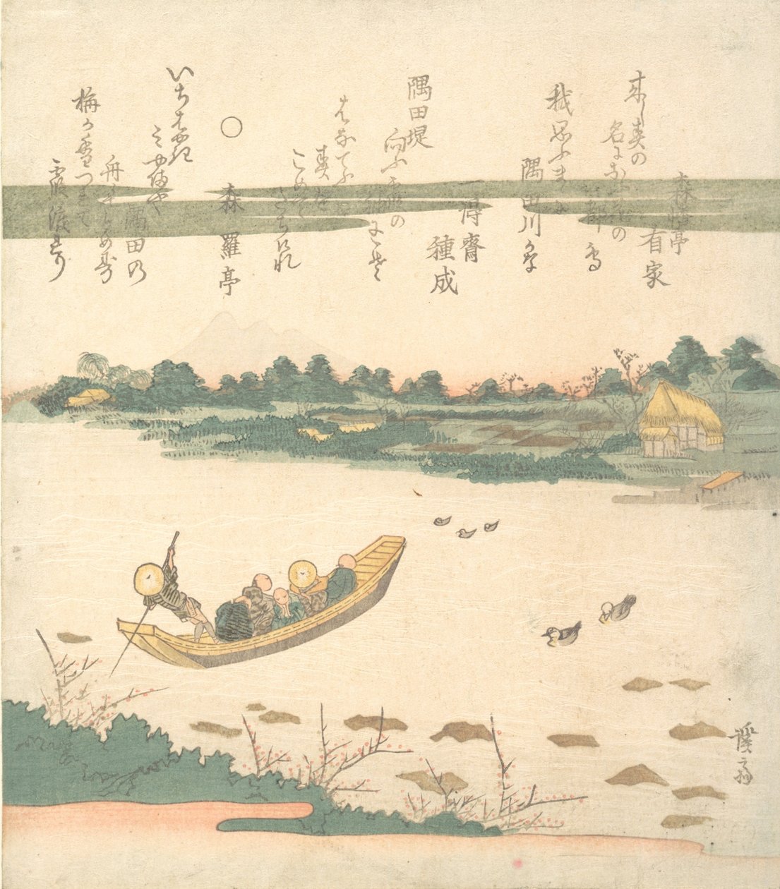 穿越隅田川的渡船，约1840年。 作者 池田铁
